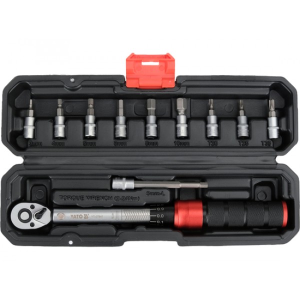 Raktas dinamometrinis su antgaliais 1/4", 2-24Nm, 11 vnt.                                                                                       